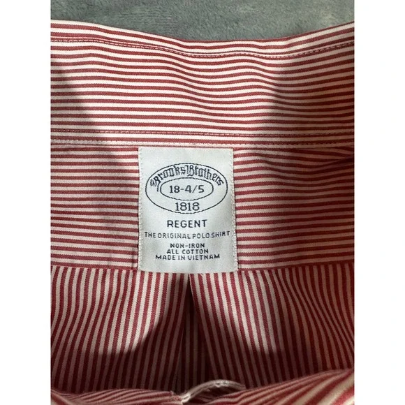 Brooks Brothers Regent Dress Shirt Mens 18 4/5 Non-Iron Red White Stripe Cotton - Picture 2 of 4